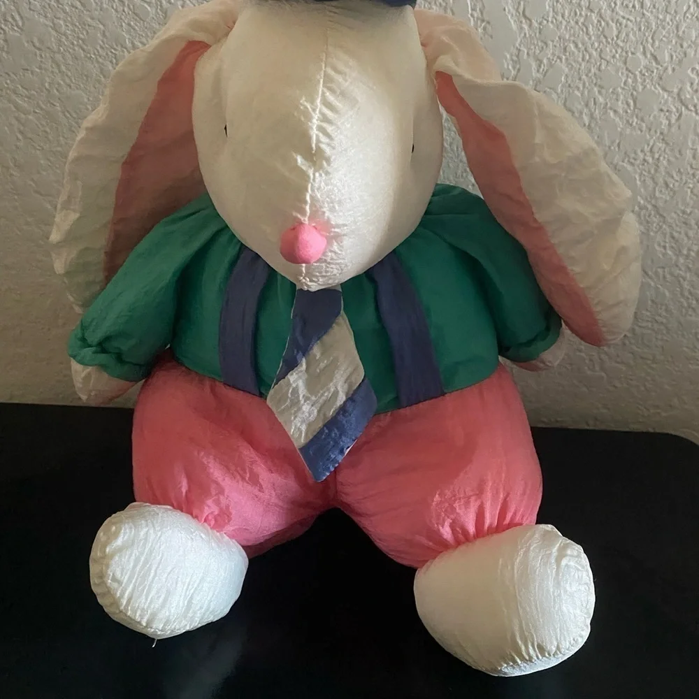 VINTAGE DEPT.56 PUFFALUMP NYLON BOY BUNNY PLUSH EASTER FESTIVE DECOR TOY 11”